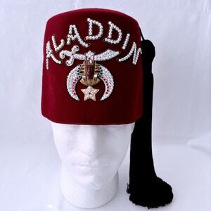 Aladdin Shriners Fez Hat Wool Felt Rhinestone Pharaoh Regalia Tassel OSFM *READ